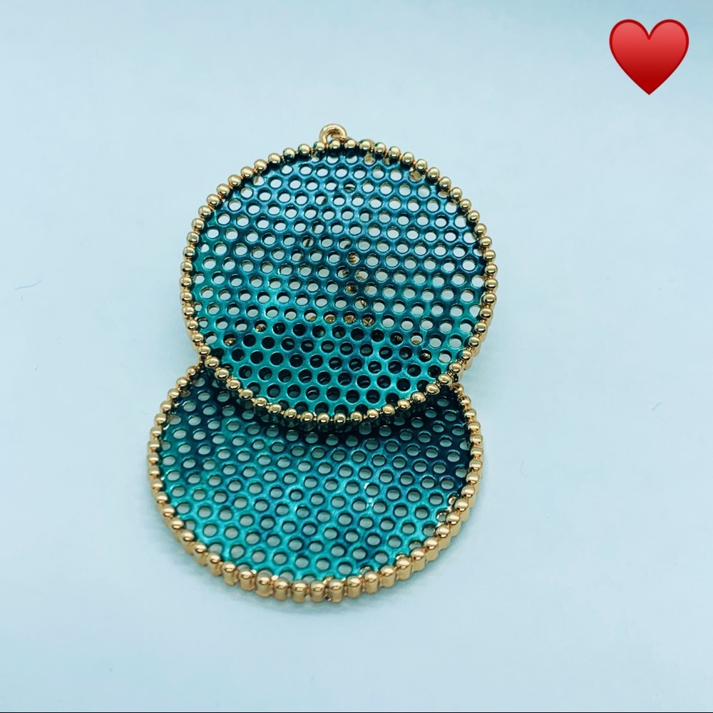 🌺Green Ball Big Gold Round Disk Drop Earring - Picture 5 of 12